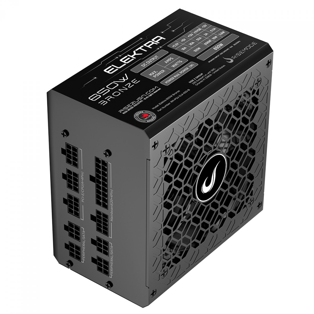 Fonte Rise Mode Elektra, 650W, Full Modular, 80 Plus Bronze, PFC Ativo, Preto, RM-PSU-ELKM-650-B