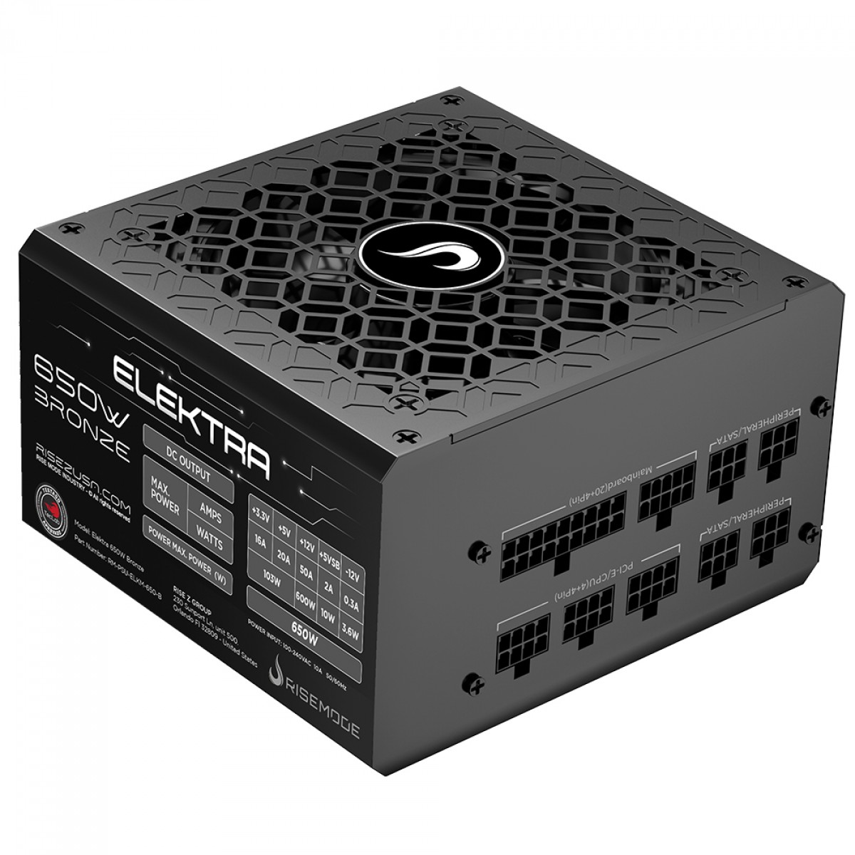 Fonte Rise Mode Elektra, 650W, Full Modular, 80 Plus Bronze, PFC Ativo, Preto, RM-PSU-ELKM-650-B