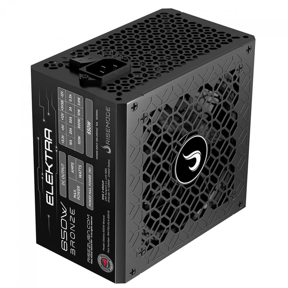 Fonte Rise Mode Elektra, 650W, Full Modular, 80 Plus Bronze, PFC Ativo, Preto, RM-PSU-ELKM-650-B