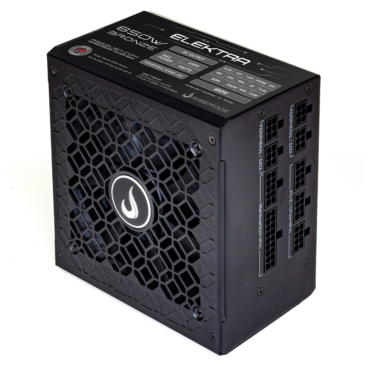 Fonte Rise Mode Elektra, 650W, Full Modular, 80 Plus Bronze, PFC Ativo, Preto, RM-PSU-ELKM-650-B