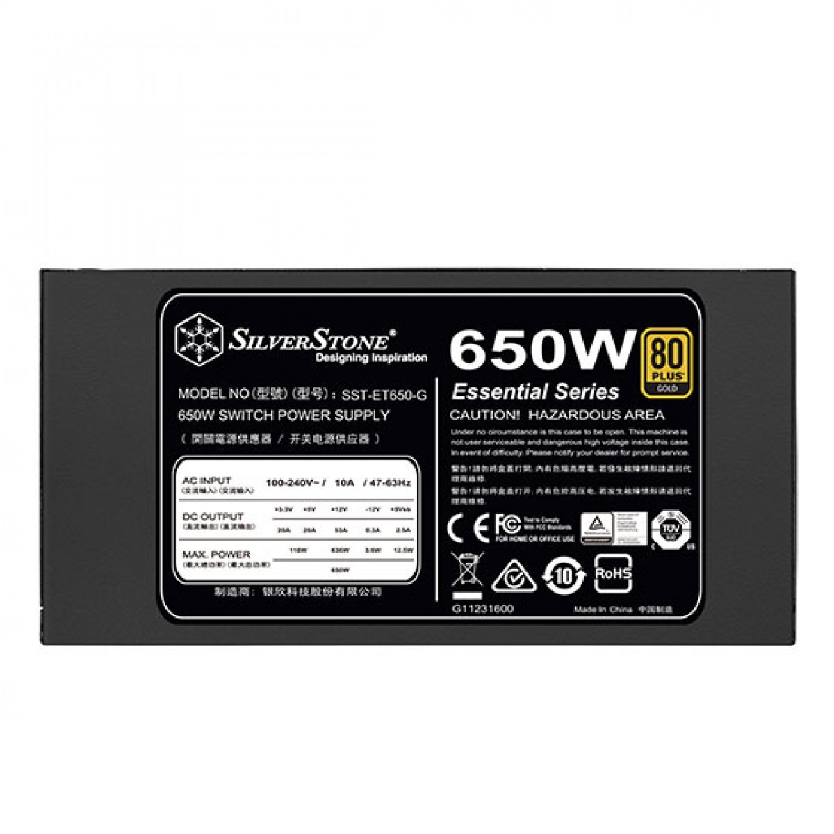 Fonte SilverStone SST-ET650-G, 650W, 80 Plus Gold, PFC Ativo, SST-ET650-G - Open Box