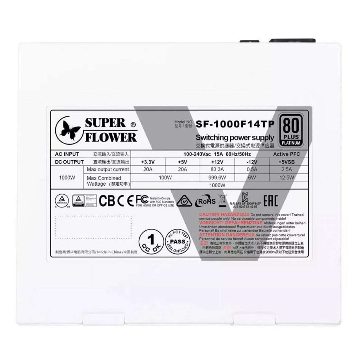 Fonte Super Flower LEADEX V Platinum PRO 1000W, 80 Plus Platinum, PFC Ativo, White, Full Modular, SF-1000F14TP(WH)