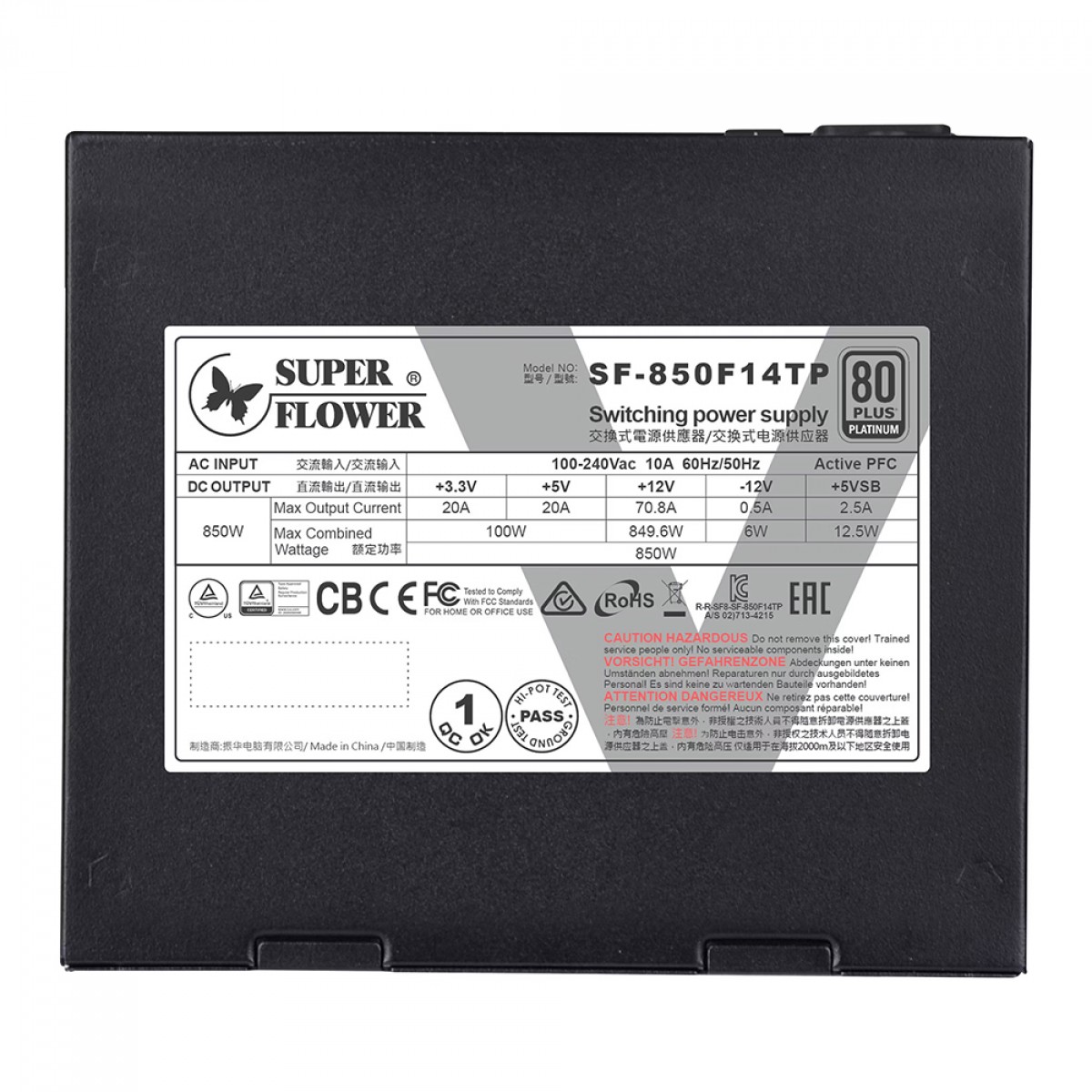 Fonte Super Flower LEADEX V Platinum PRO 850W, 80 Plus Platinum, PFC Ativo, Black, Full Modular, SF-850F14TP(BK)