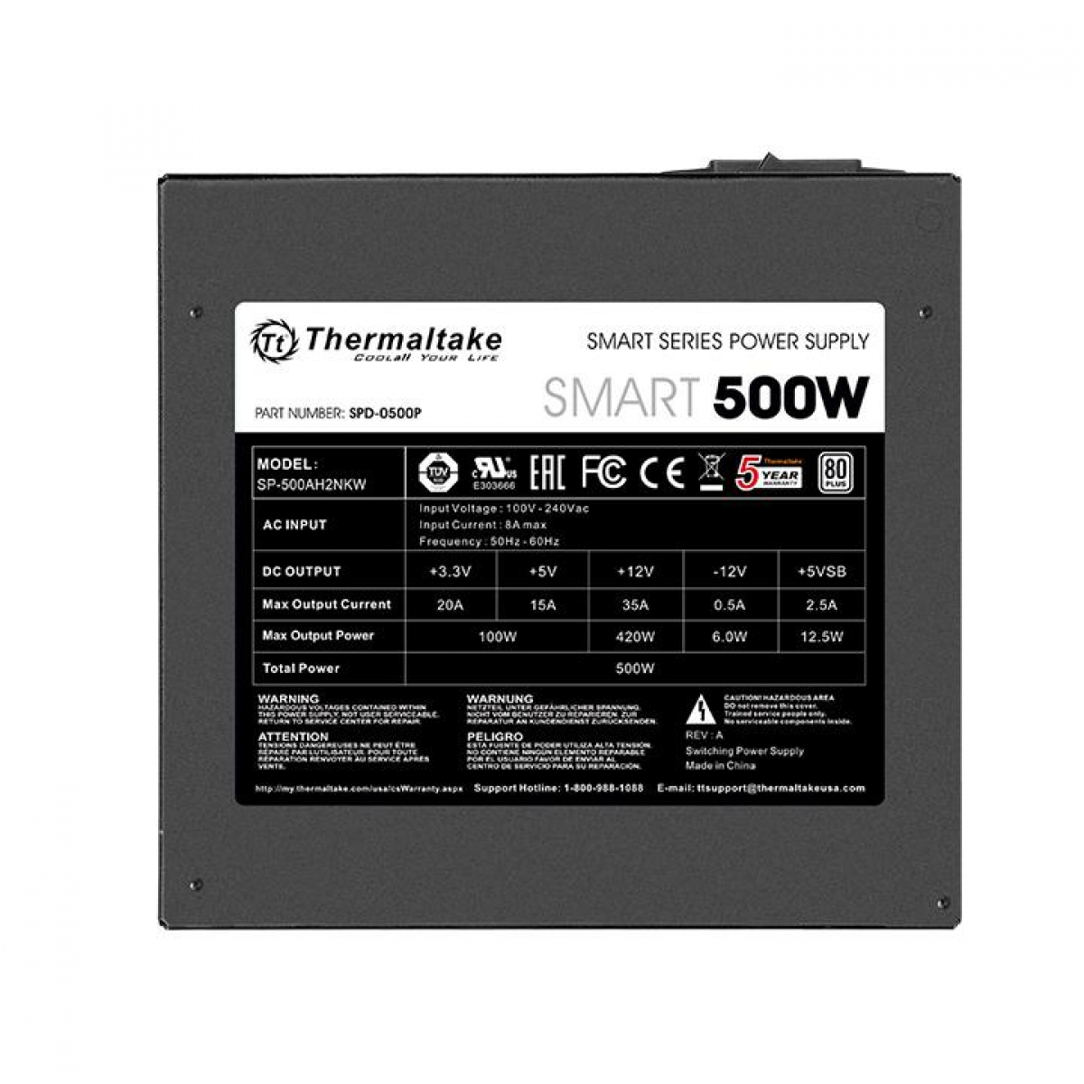 Fonte Thermaltake Smart Series 500W, 80 Plus White, PFC Ativo, PS-SPD-0500NPCWBZ-W