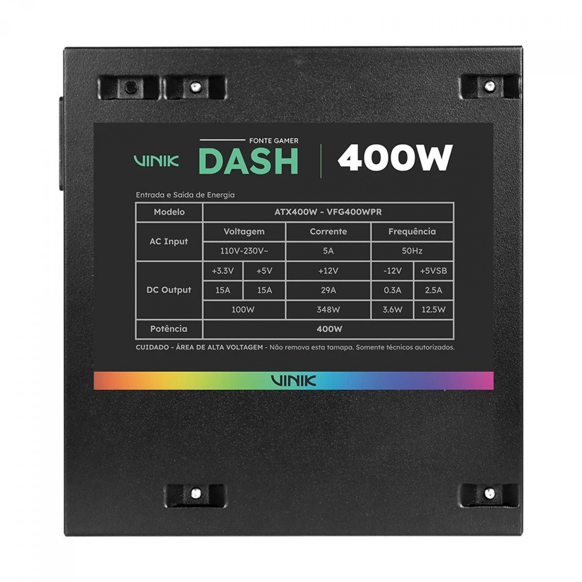 Fonte Vinik Gamer Dash 400W, RGB, Preto, VFG400WPR