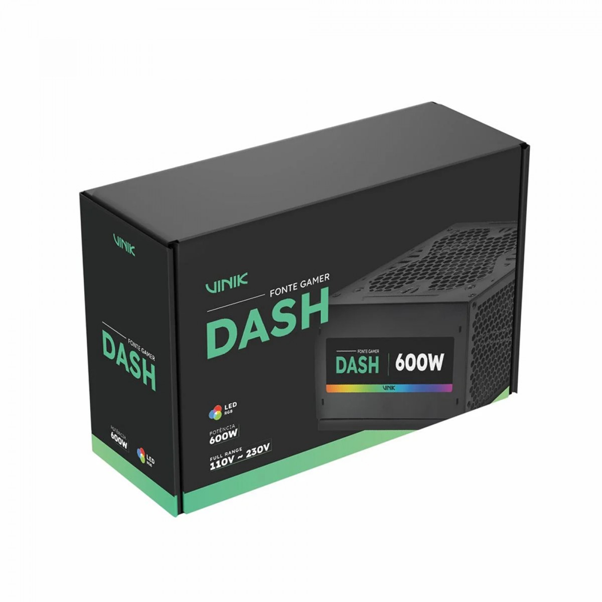 Fonte Vinik Gamer Dash 600W, RGB, Preto, VFG600WPR 