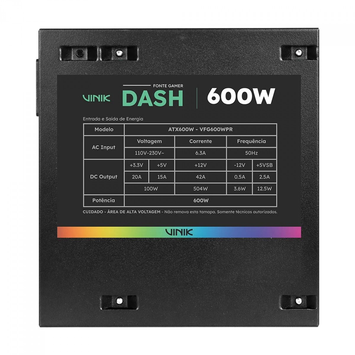 Fonte Vinik Gamer Dash 600W, RGB, Preto, VFG600WPR 