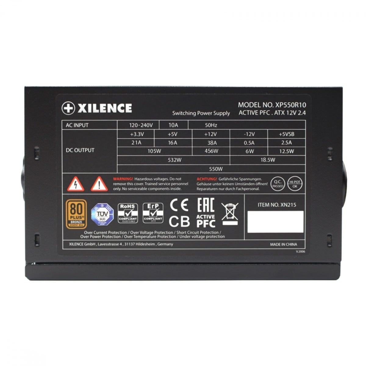 Fonte Xilence by be quiet! XN215BR, 550W, 80 Plus Bronze, PFC Ativo, Preto, XP550R10 BR