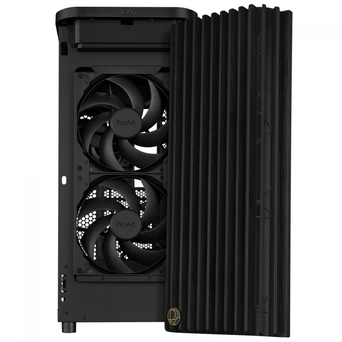 Gabinete Asus ProArt PA401 Wood Edition, Mid Tower, Vidro Temperado, ATX, Sem Fonte, Com 3 Fans, Preto, 90DC00M0-B30000 - Open Box