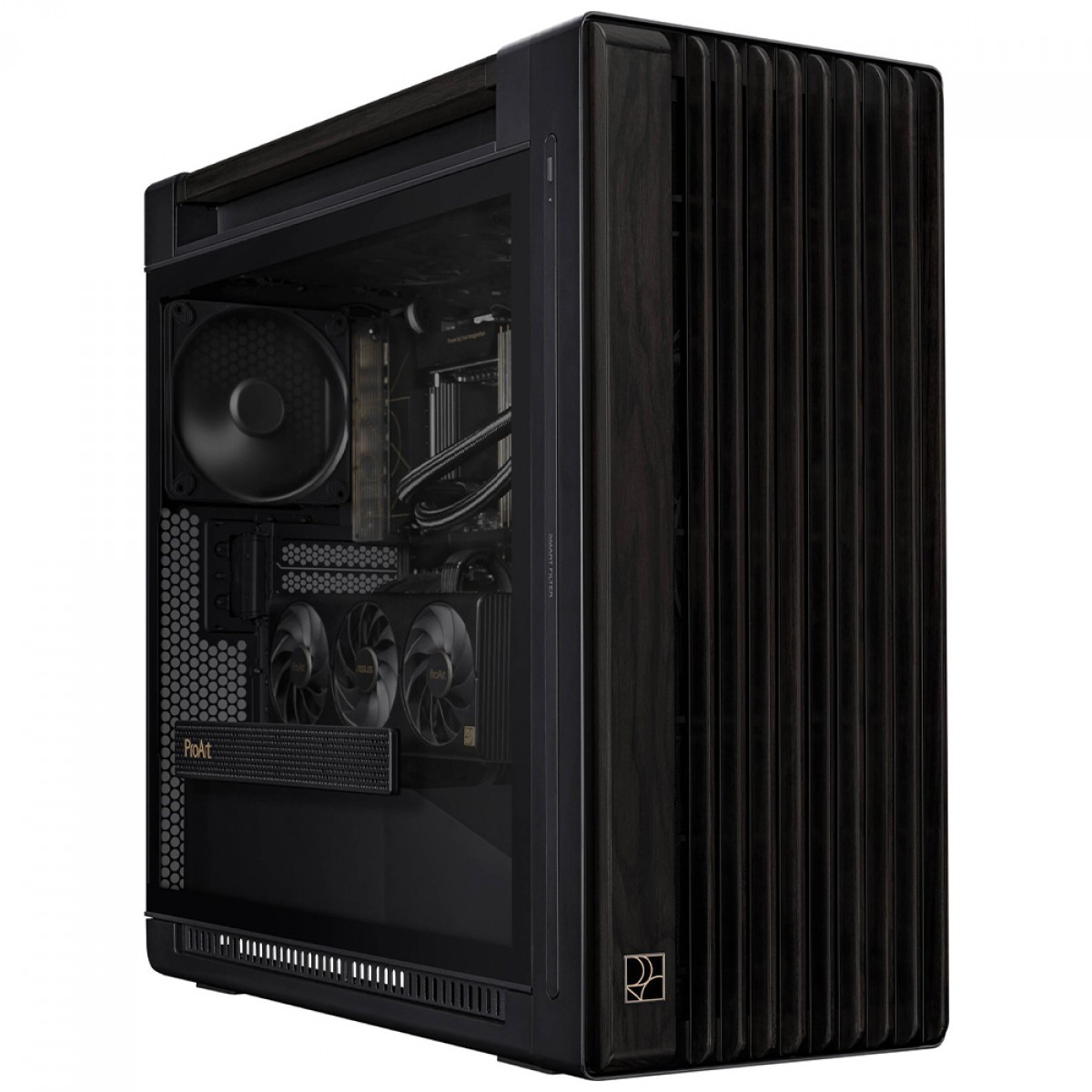 Gabinete Asus ProArt PA602 Wood Edition, Mid Tower, Vidro Temperado, E-ATX, Sem Fonte, Com 3 Fans, Preto, 90DC00J0-B00010