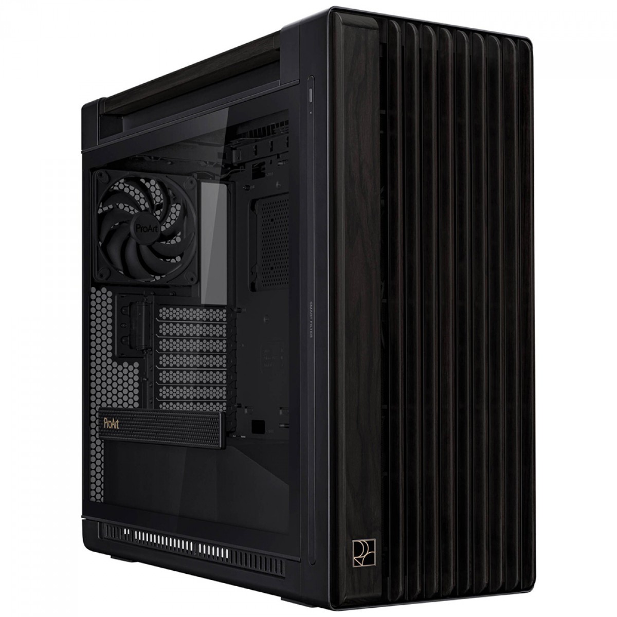 Gabinete Asus ProArt PA602 Wood Edition, Mid Tower, Vidro Temperado, E-ATX, Sem Fonte, Com 3 Fans, Preto, 90DC00J0-B00010