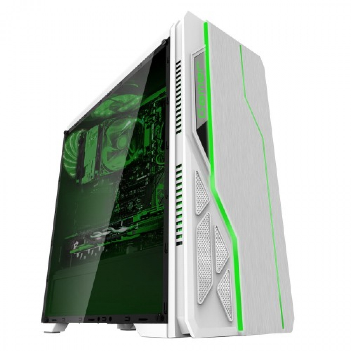 Gabinete Gamer Bluecase BG-009W RGB, Mid Tower, White, S-fonte, BG009WG