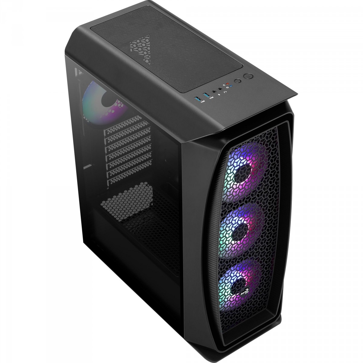 Gabinete Gamer Aerocool Aero One Frost, Mid Tower, FRGB, Vidro Temperado, Black, ATX, Sem Fonte, Com 4 Fans, AERO ONE FROST-G-BK-V1