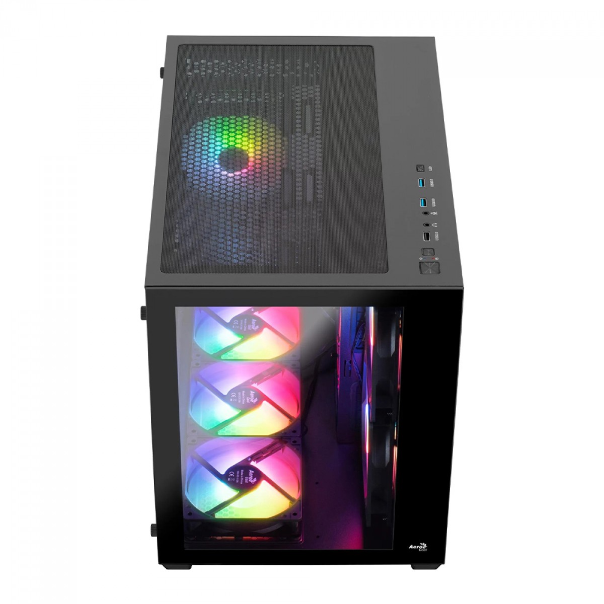 Gabinete Gamer Aerocool Dryft, Mid Tower, Vidro Temperado, Preto, Sem Fonte, Com 6 Fans ARGB