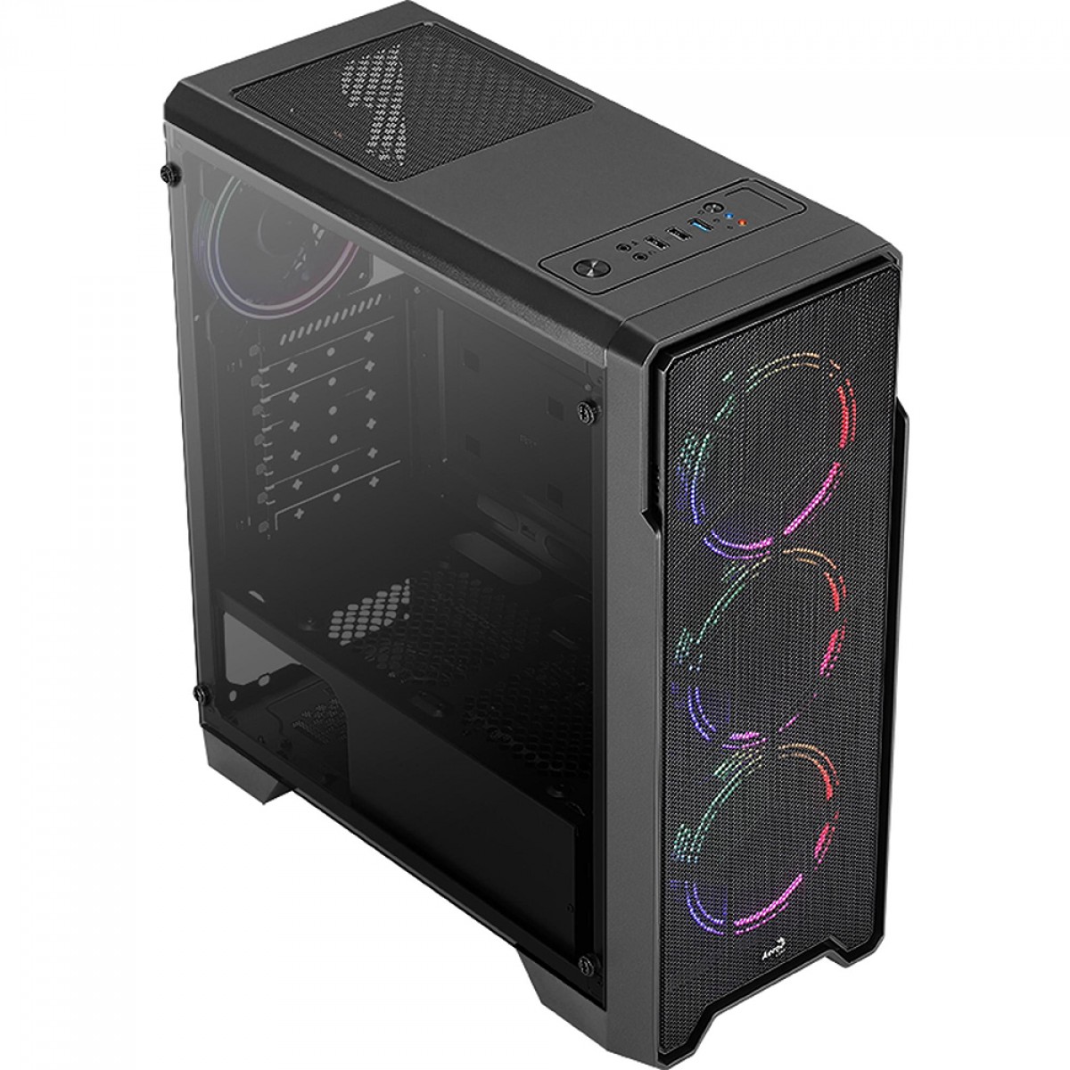 Gabinete Gamer Aerocool Ore Saturn, Mid Tower, Vidro Temperado, Black, ATX, Sem Fonte, Com 3 Fan