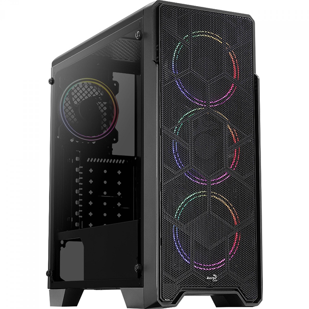 Gabinete Gamer Aerocool Ore Saturn, Mid Tower, Vidro Temperado, Black, ATX, Sem Fonte, Com 3 Fan