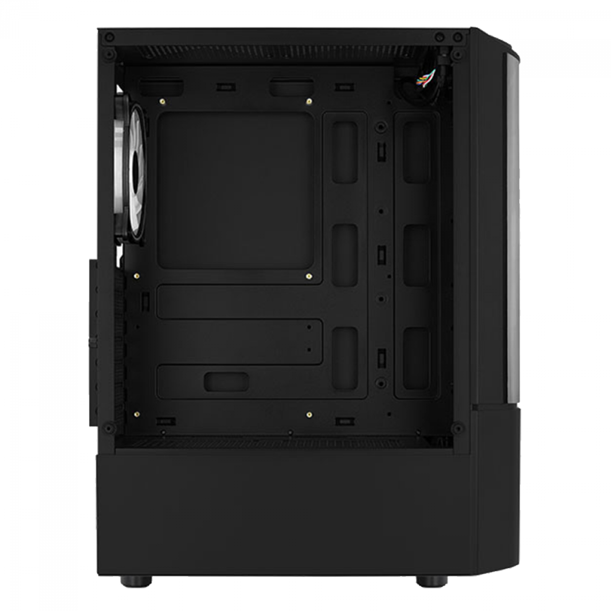 Gabinete Gamer Aerocool Quantum, V2 73875, Mid Tower, RGB, Vidro Temperado, Black, ATX, Sem Fonte, Com 3 fans, QUANTUM-G-BK-V2
