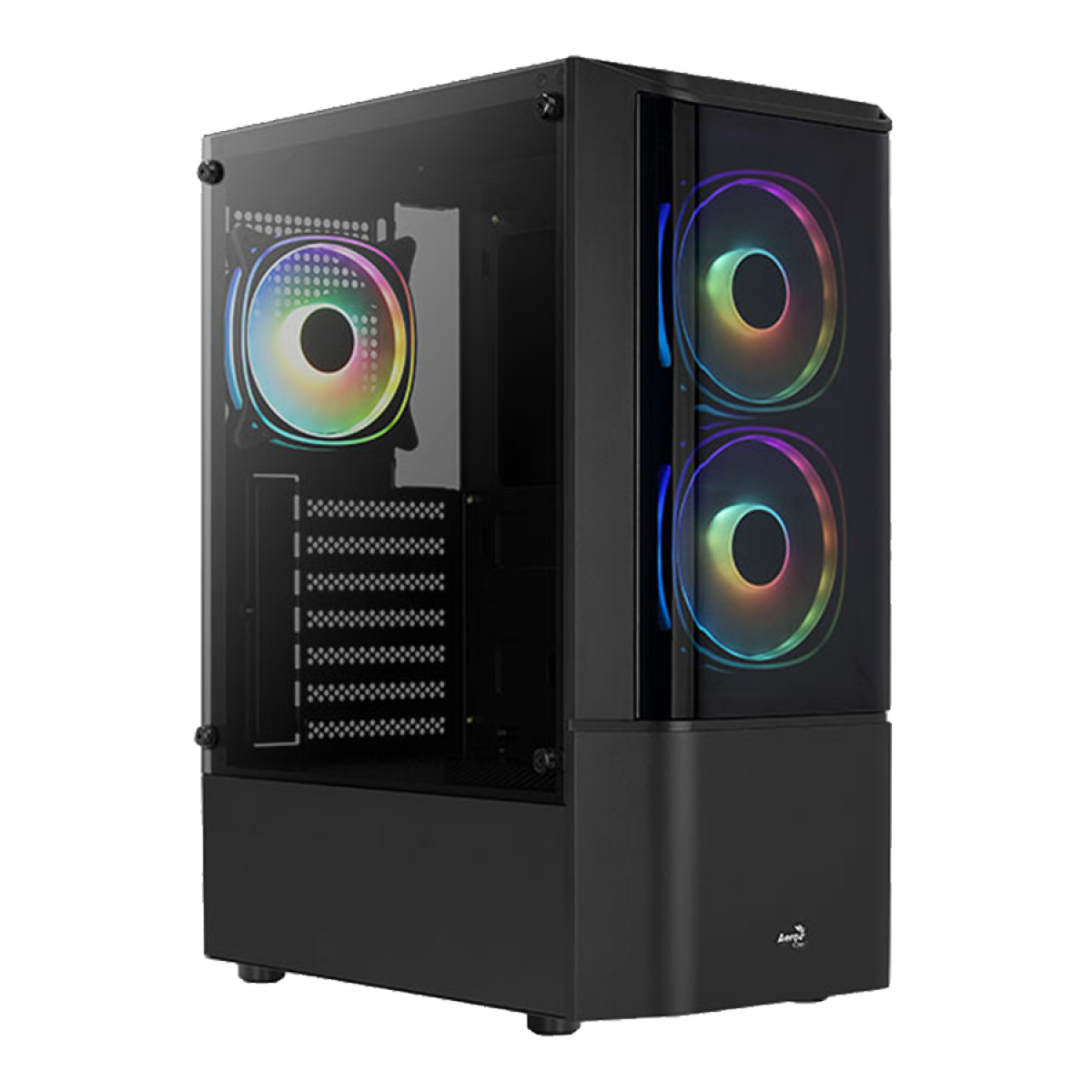 Gabinete Gamer Aerocool Quantum, V2 73875, Mid Tower, RGB, Vidro Temperado, Black, ATX, Sem Fonte, Com 3 fans, QUANTUM-G-BK-V2