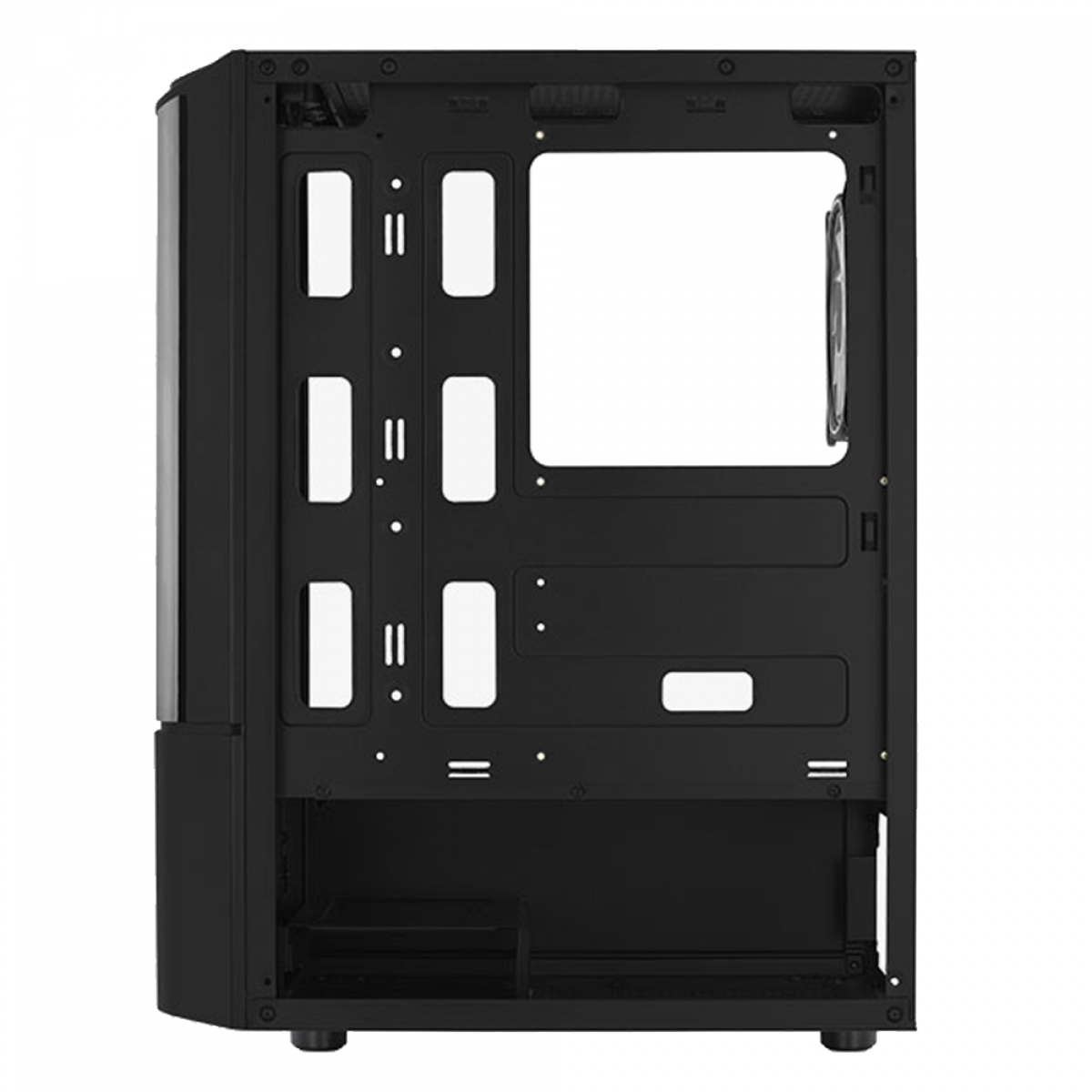 Gabinete Gamer Aerocool Quantum, V2 73875, Mid Tower, RGB, Vidro Temperado, Black, ATX, Sem Fonte, Com 3 fans, QUANTUM-G-BK-V2