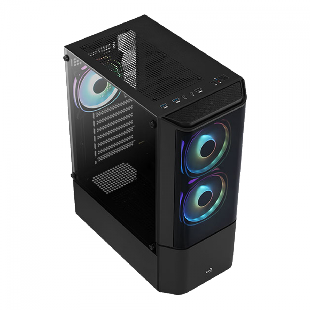 Gabinete Gamer Aerocool Quantum, V2 73875, Mid Tower, RGB, Vidro Temperado, Black, ATX, Sem Fonte, Com 3 fans, QUANTUM-G-BK-V2