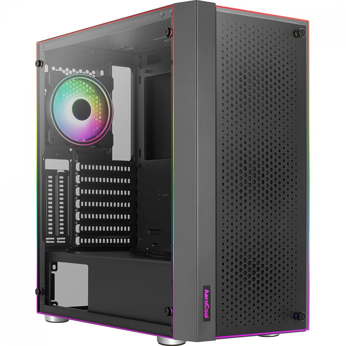 Gabinete Gamer Aerocool Skribble, RGB, Mid Tower, Vidro Temperado, Black, ATX, Sem Fonte, Com 3 Fans