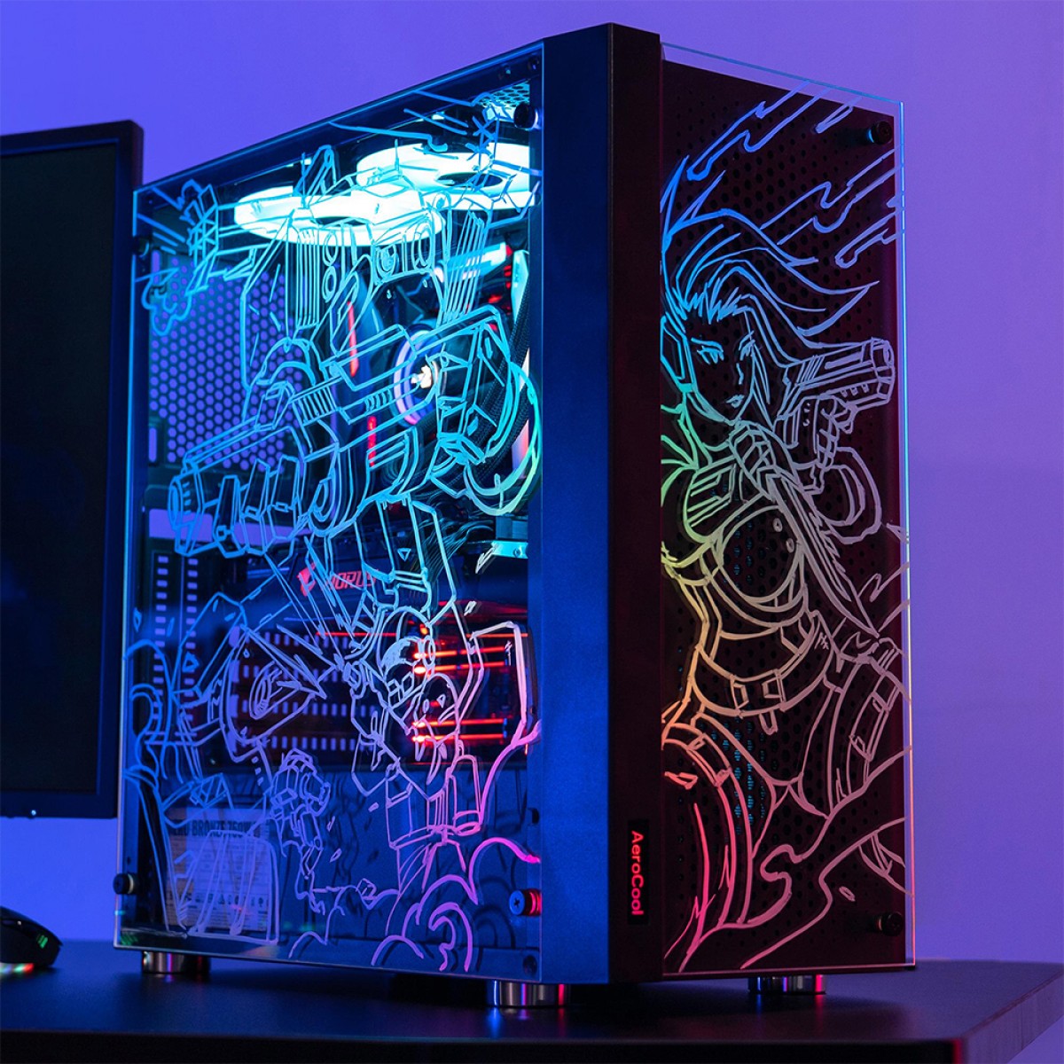 Gabinete Gamer Aerocool Skribble, RGB, Mid Tower, Vidro Temperado, Black, ATX, Sem Fonte, Com 3 Fans