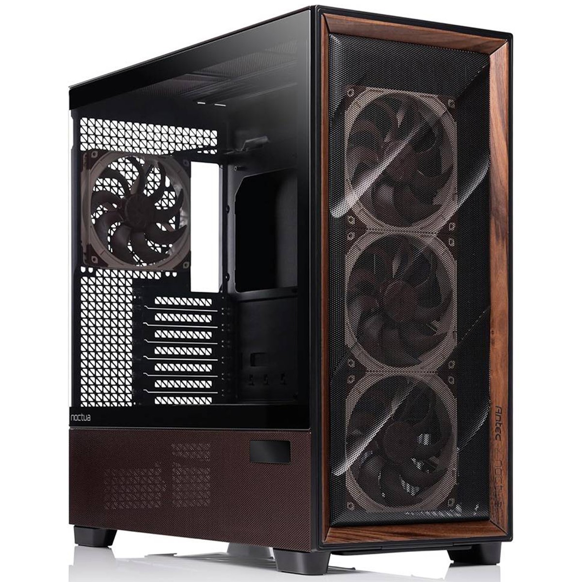 Gabinete Gamer Antec Flux Pro Noctua Edition, Mid Tower, Vidro Temperado, E-ATX, Com 6 Fans, Preto/Marrom