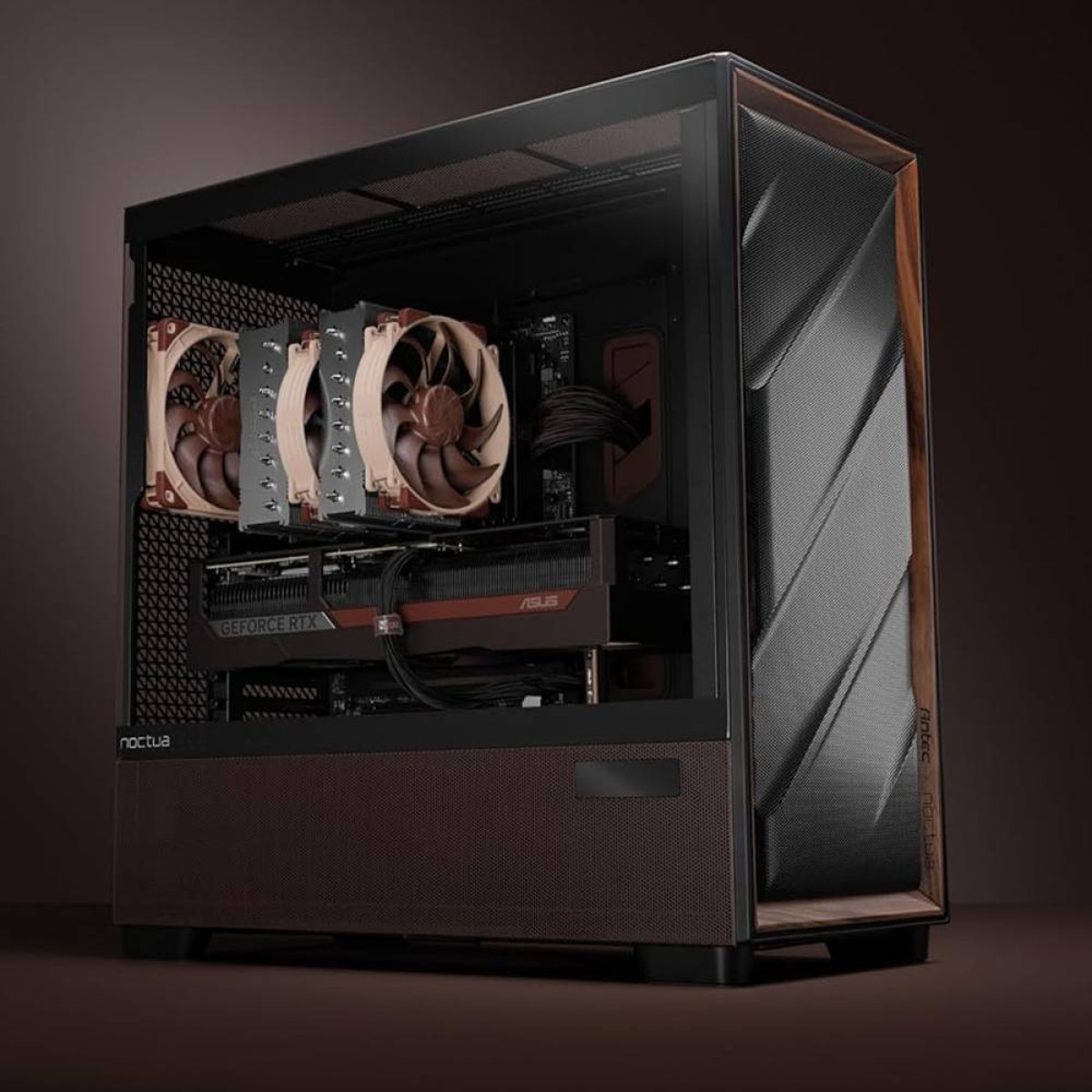 Gabinete Gamer Antec Flux Pro Noctua Edition, Mid Tower, Vidro Temperado, E-ATX, Com 6 Fans, Preto/Marrom