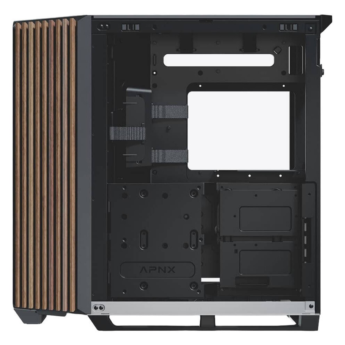 Gabinete Gamer APNX V1, Mid Tower, Vidro Temperado, ATX, Sem Fonte, Sem Fans, Black/White/Wood