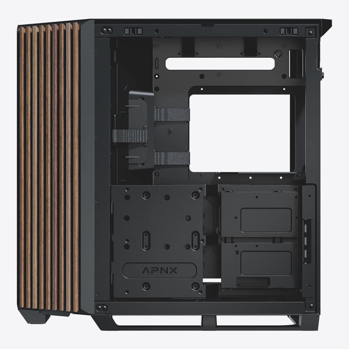 Gabinete Gamer APNX V1, Mid Tower, Vidro Temperado, ATX, Sem Fonte, Sem Fans, Black/Wood