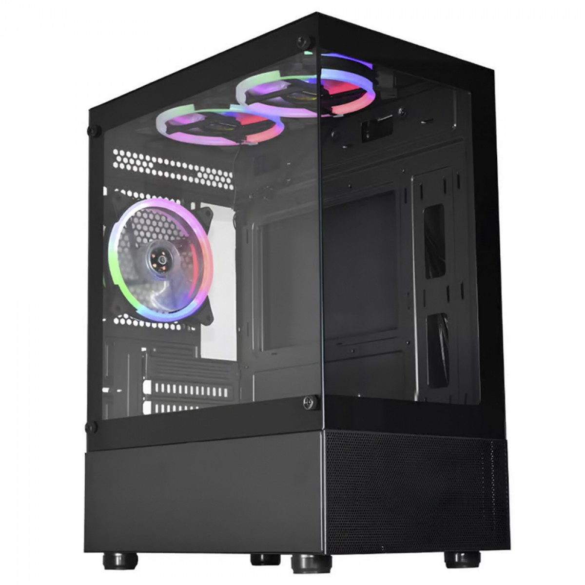 Gabinete Gamer Aquario K-MEX Medusa II CG-02TW, Mid Tower, Vidro Temperado, M-ATX, Sem Fonte, Com 3 Fans RGB, Preto, CG02TWRH002CB0X
