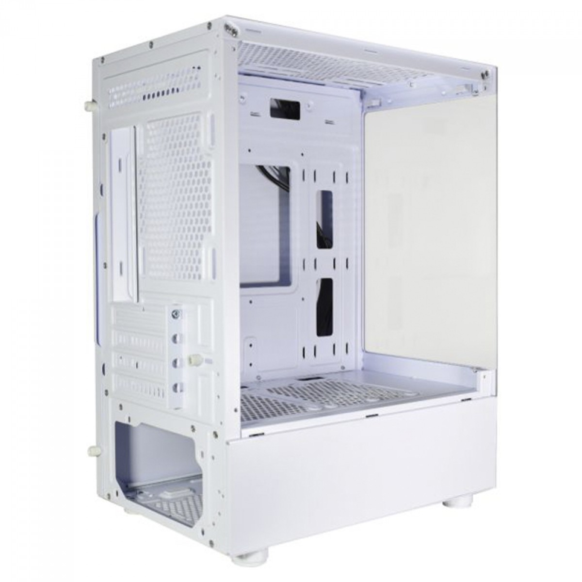 Gabinete Gamer Aquario K-MEX Medusa II CG-0W2TW, Mid Tower, Vidro Temperado, M-ATX, Sem Fonte, Com 3 Fans RGB, Branco, CGW2TWRH003CB0X