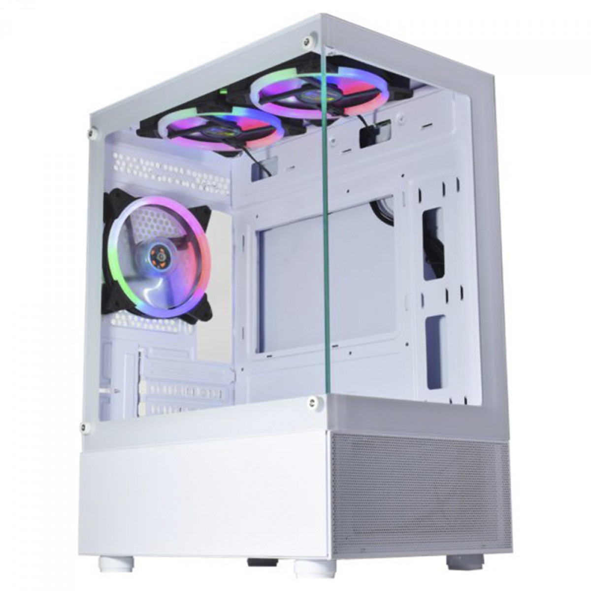 Gabinete Gamer Aquario K-MEX Medusa II CG-0W2TW, Mid Tower, Vidro Temperado, M-ATX, Sem Fonte, Com 3 Fans RGB, Branco, CGW2TWRH003CB0X