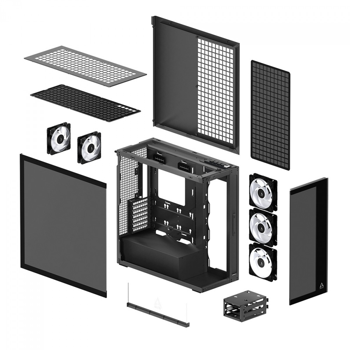 Gabinete Gamer Arctic Xtender Black, Mid Tower, Vidro Temperado Fumê, E-ATX, Com 5 Fans, Preto, ACPCC00015A