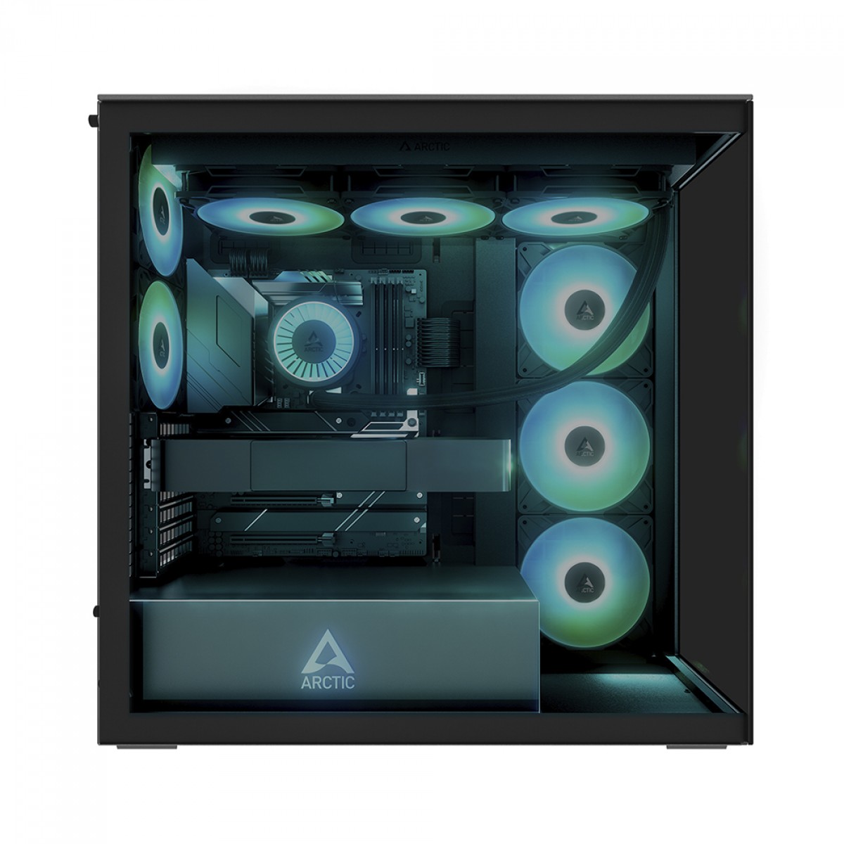 Gabinete Gamer Arctic Xtender Black, Mid Tower, Vidro Temperado Fumê, E-ATX, Com 5 Fans, Preto, ACPCC00015A