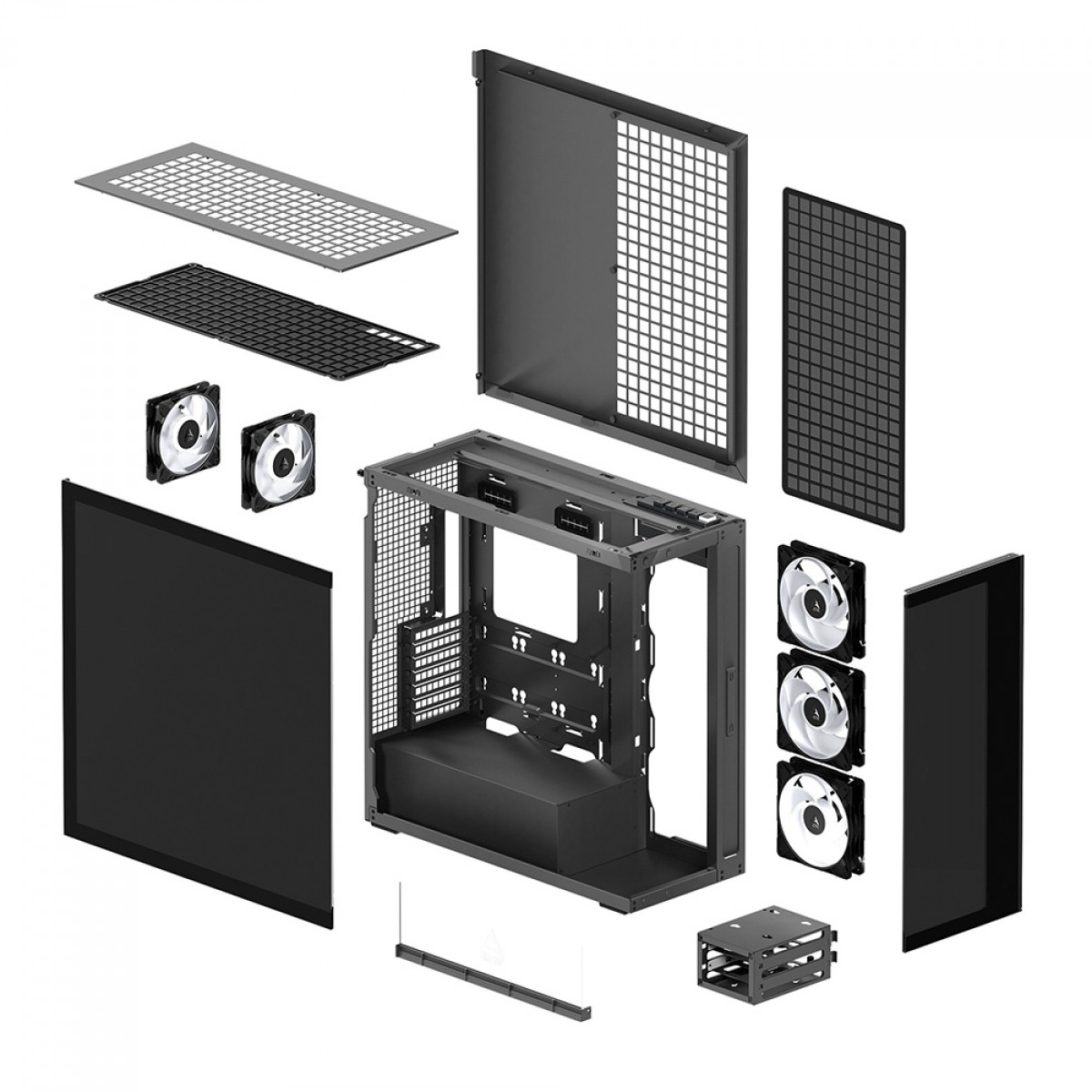 Gabinete Gamer Arctic Xtender, Mid Tower, Vidro Temperado Espelhado, E-ATX, Com 5 Fans, Preto, ACPCC00018A
