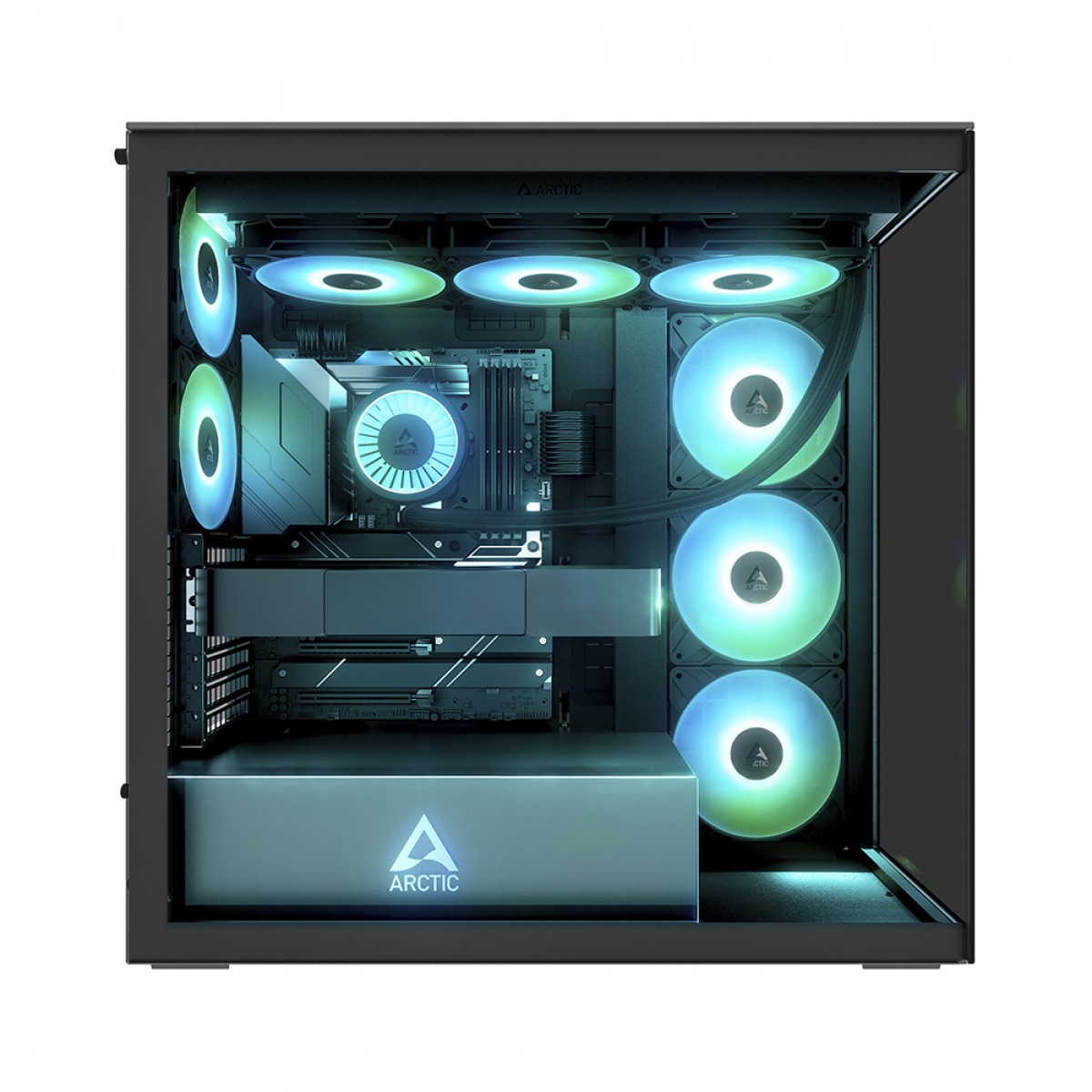 Gabinete Gamer Arctic Xtender, Mid Tower, Vidro Temperado Espelhado, E-ATX, Com 5 Fans, Preto, ACPCC00018A