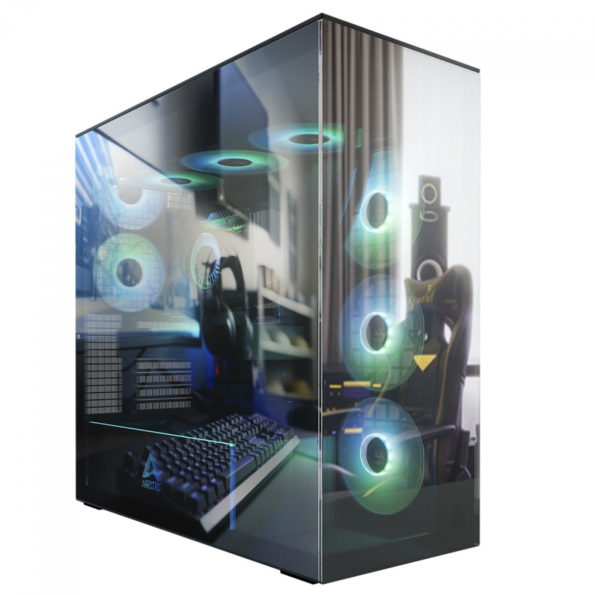 Gabinete Gamer Arctic Xtender, Mid Tower, Vidro Temperado Espelhado, E-ATX, Com 5 Fans, Preto, ACPCC00018A