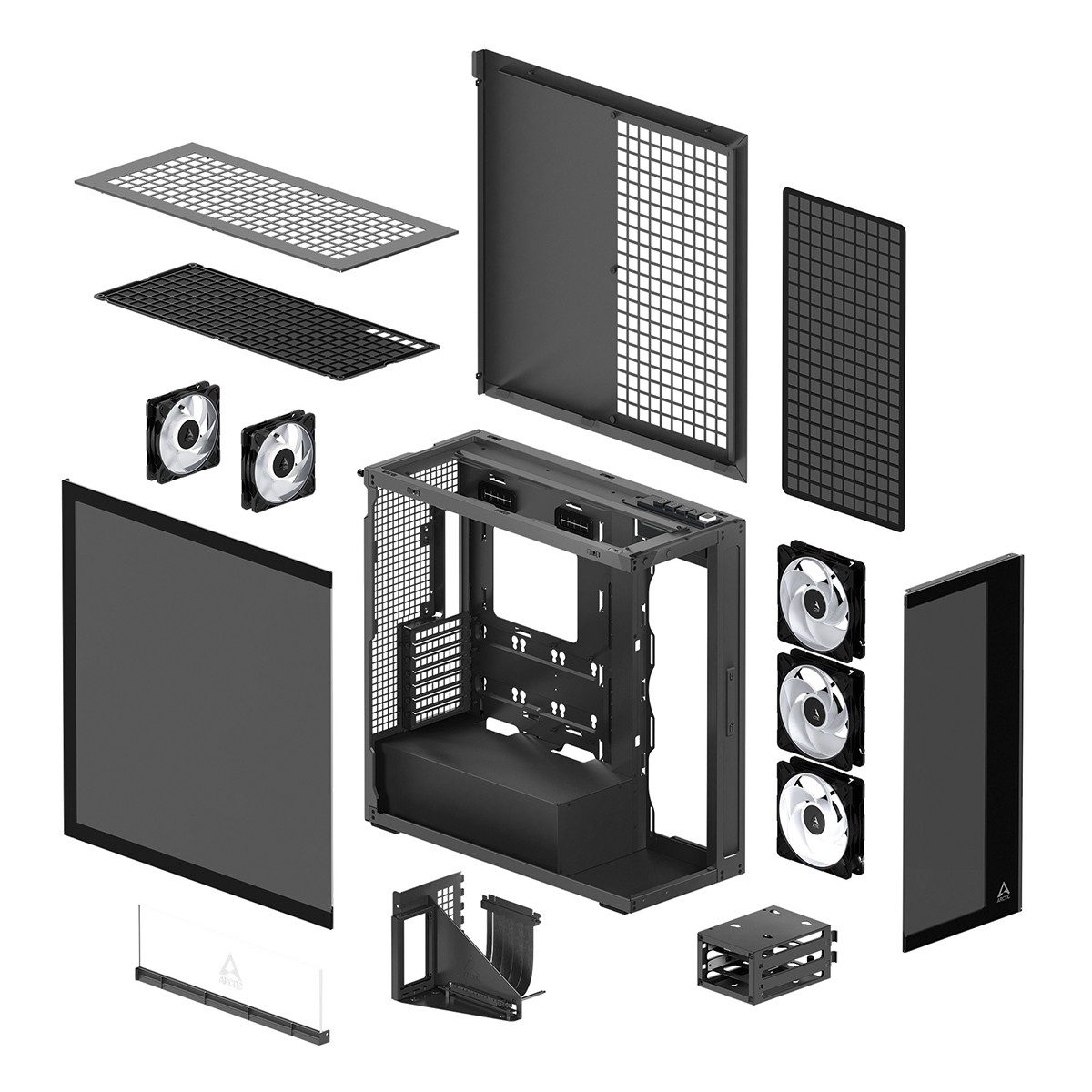 Gabinete Gamer Arctic Xtender VG Black, Mid Tower, Vidro Temperado Fumê, E-ATX, Com 5 Fans, Preto, ACPCC00016A