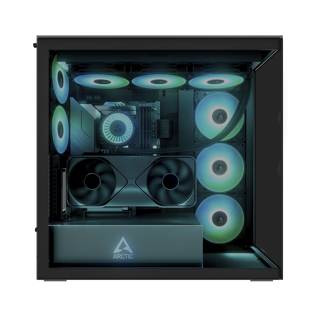 Gabinete Gamer Arctic Xtender VG Black, Mid Tower, Vidro Temperado Fumê, E-ATX, Com 5 Fans, Preto, ACPCC00016A