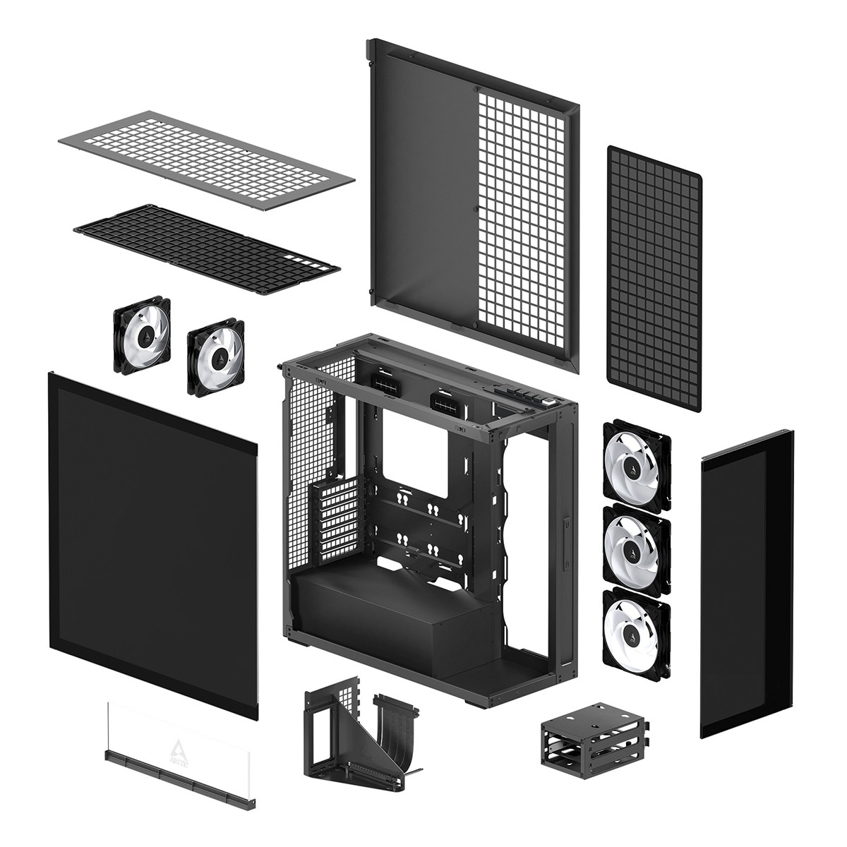 Gabinete Gamer Arctic Xtender VG, Mid Tower, Vidro Temperado Espelhado, E-ATX, Com 5 Fans, Preto, ACPCC00019A