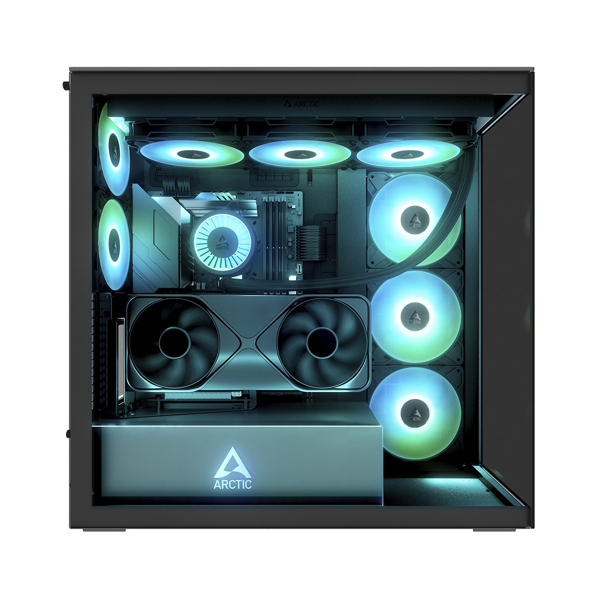 Gabinete Gamer Arctic Xtender VG, Mid Tower, Vidro Temperado Espelhado, E-ATX, Com 5 Fans, Preto, ACPCC00019A