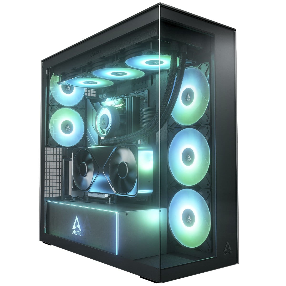 Gabinete Gamer Arctic Xtender VG, Mid Tower, Vidro Temperado Espelhado, E-ATX, Com 5 Fans, Preto, ACPCC00019A