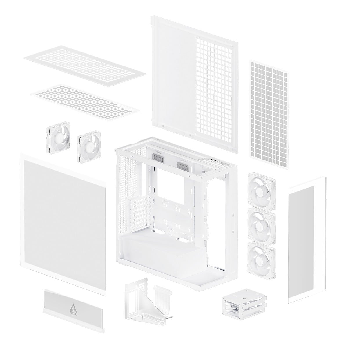 Gabinete Gamer Arctic Xtender VG White, Mid Tower, Vidro Temperado, E-ATX, Com 5 Fans ARGB, Branco, ACPCC00017A