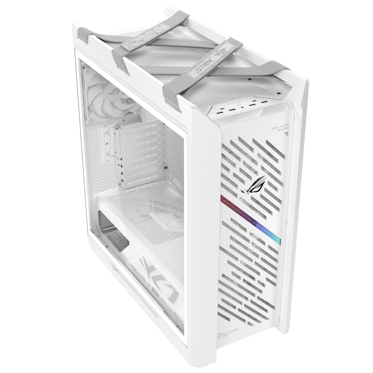 Gabinete Gamer Asus ROG Strix Helios II White, RGB, Mid Tower, Vidro Temperado, ATX, Sem Fonte, Com 4 Fans, Branco, 90DC00W3-B30000
