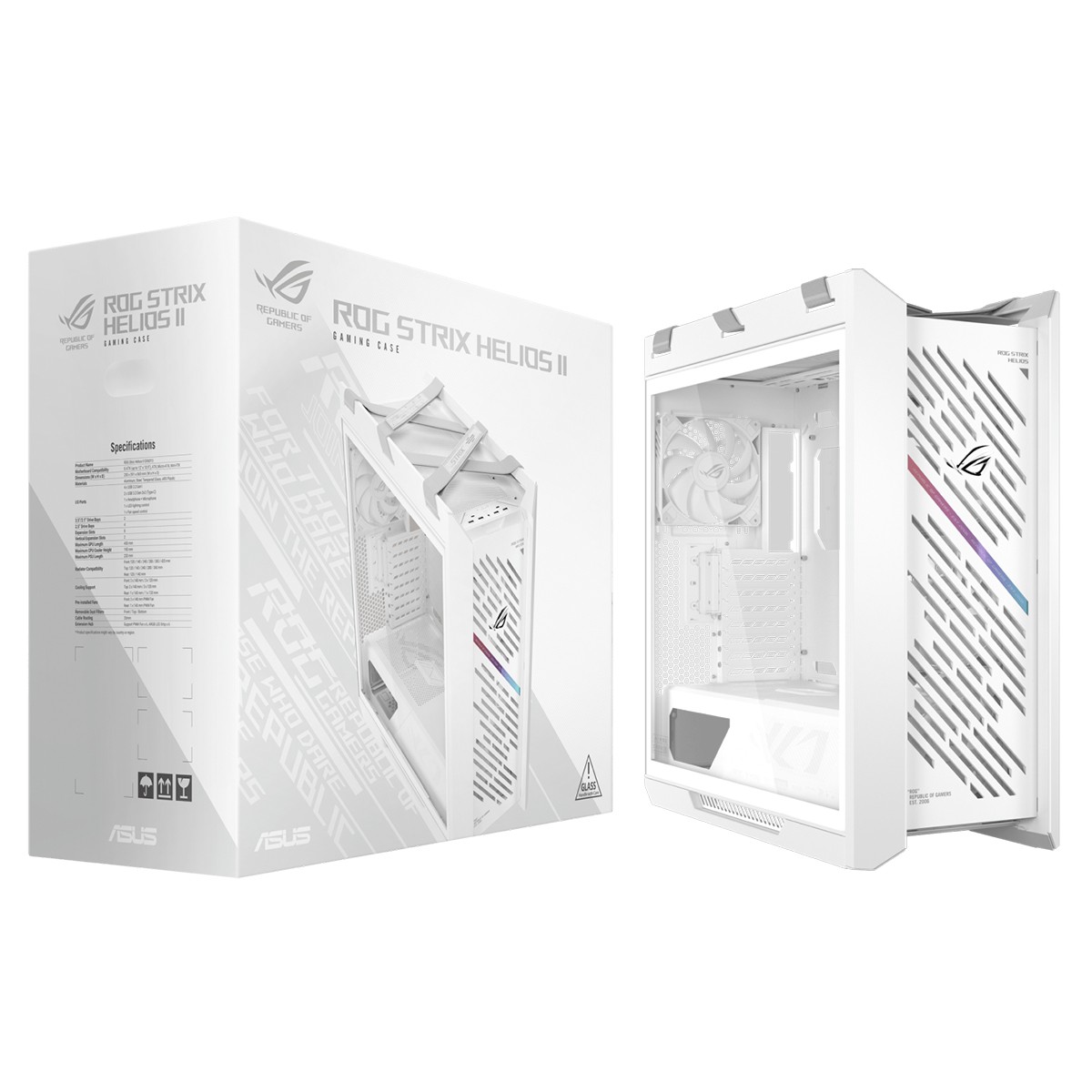 Gabinete Gamer Asus ROG Strix Helios II White, RGB, Mid Tower, Vidro Temperado, ATX, Sem Fonte, Com 4 Fans, Branco, 90DC00W3-B30000