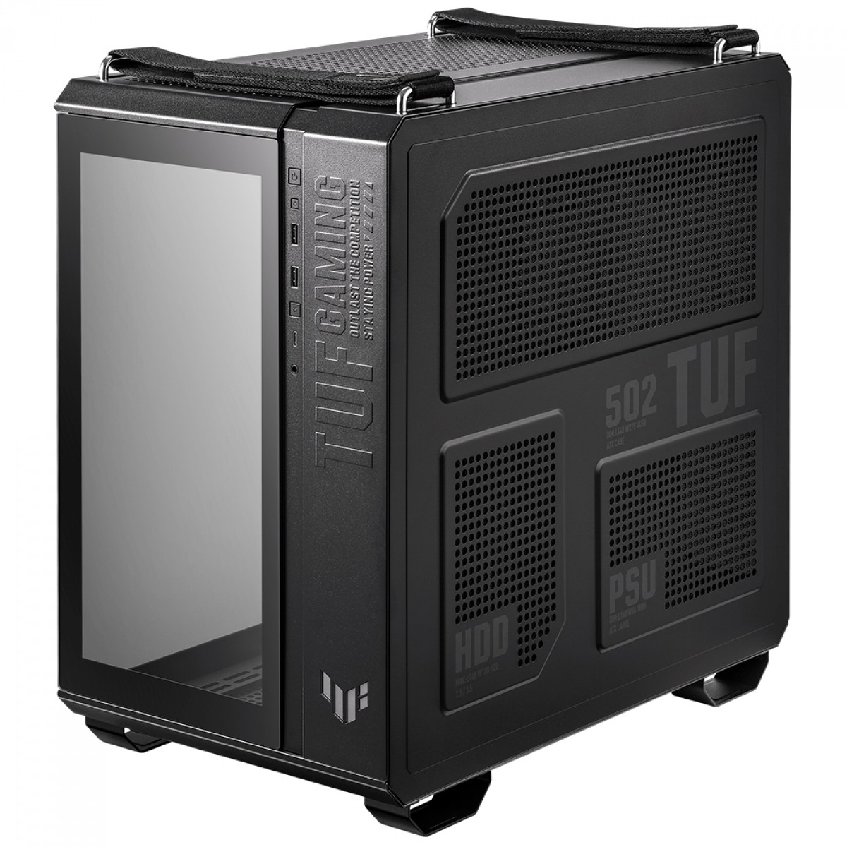 Gabinete Gamer Asus TUF GT502 Case-Black, Mid Tower, Vidro Temperado, ATX, Preto, 90DC0090-B00000 