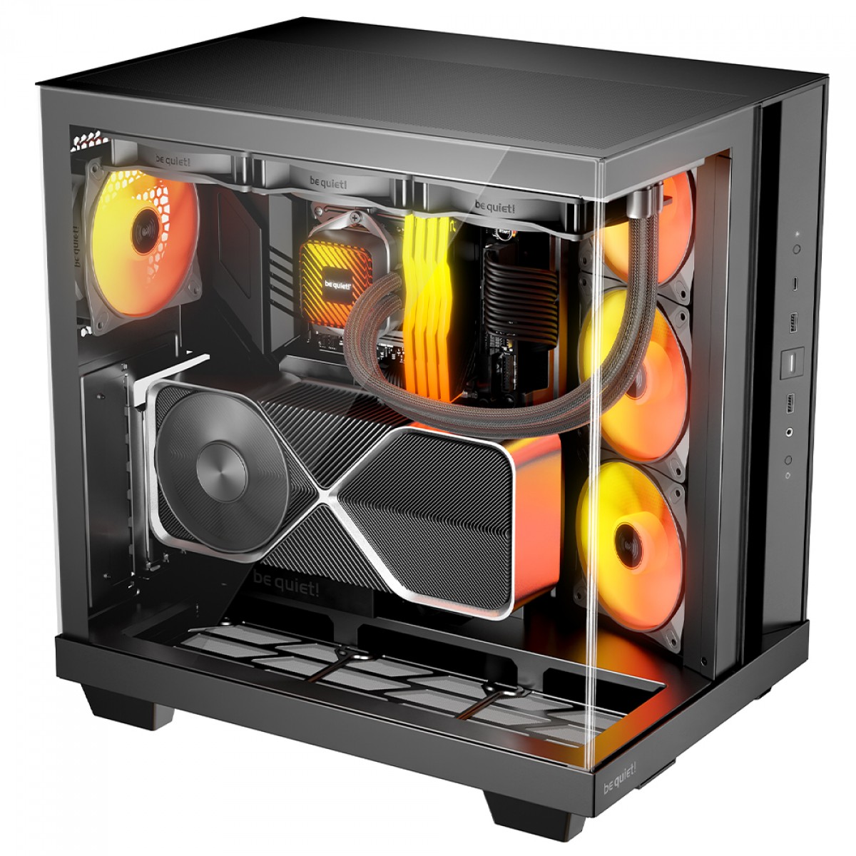 Gabinete Gamer Be Quiet Light Base 500 LX Black, ARGB, Mid Tower, ATX, Vidro Temperado, Com 4 Fans, Preto, BGW85