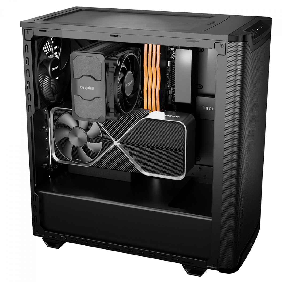Gabinete Gamer Be Quiet Pure Base 501 Airflow Window, Mid Tower, Vidro Temperado, ATX, Sem Fonte, Com 2 Fans, Preto, BGW74