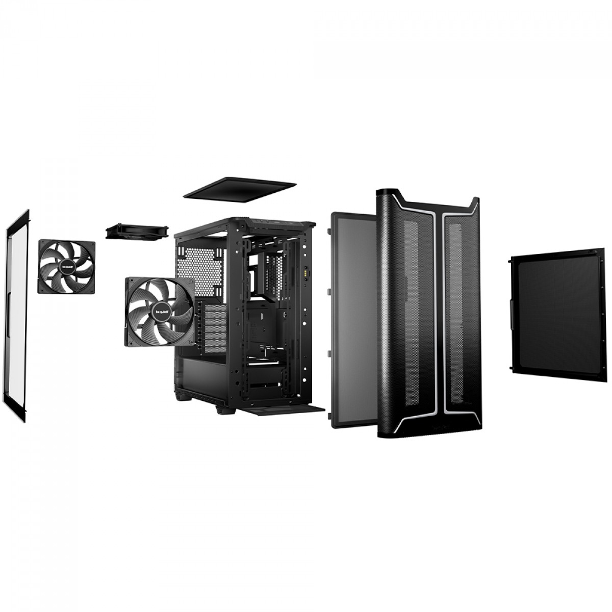 Gabinete Gamer Be Quiet Pure Base 501 DX, ARGB, Mid Tower, Vidro Temperado, ATX, Sem Fonte, Com 3 Fans, Preto, BGW76